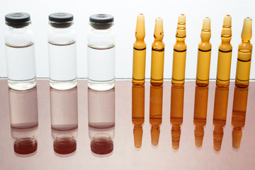 medical Vaccine vial hypodermic injection treatment disease care in hospital and prevention illness.