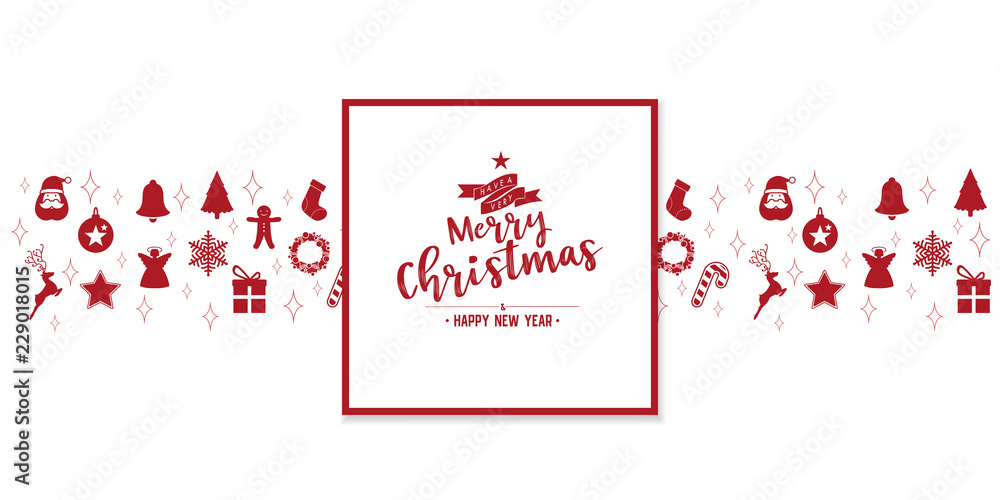 Poster christmas phase text and star with santa beard and ornaments with symbol design on background