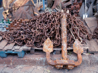 big heavy rusty anchor with thick chain