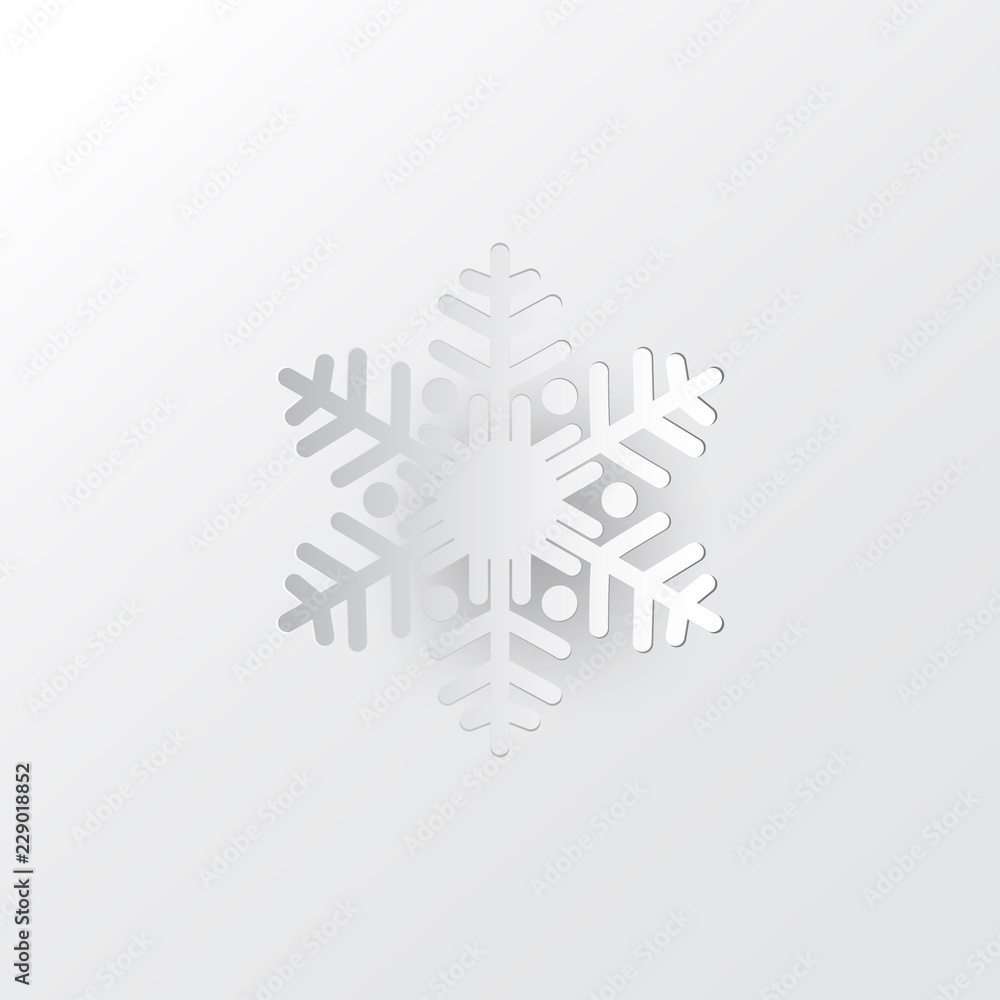 Poster white paper vector snowflake on white ornate background with merry christmas phase text