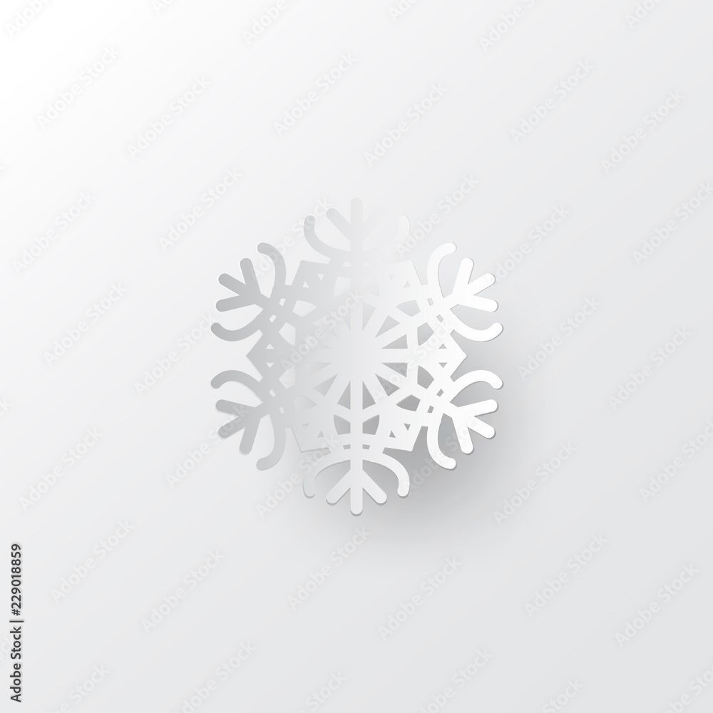 Poster white paper vector snowflake on white ornate background with merry christmas phase text