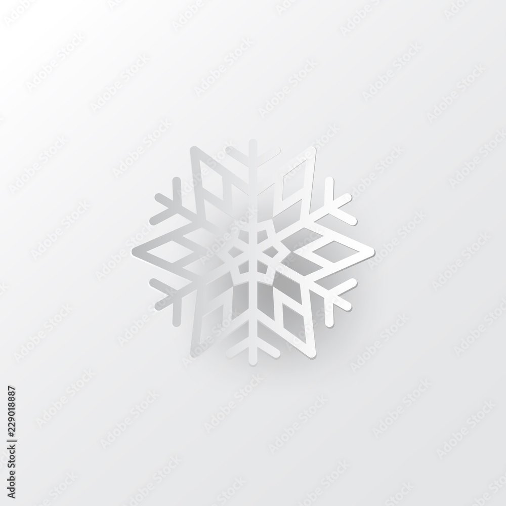Aufkleber white paper vector snowflake on white ornate background with merry christmas phase text