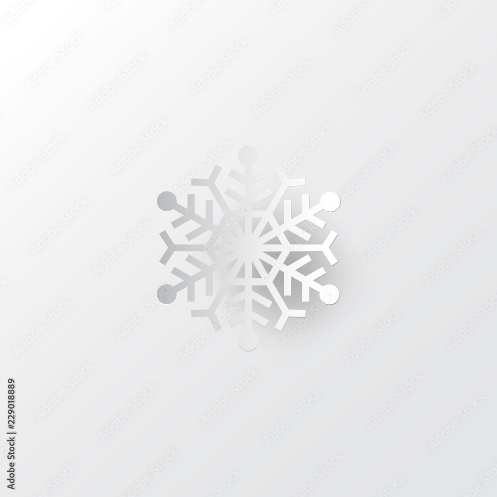 Poster white paper vector snowflake on white ornate background with merry christmas phase text