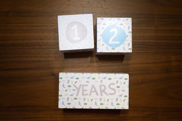 Wooden blocks with 12 years