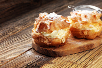cream puffs. homemade pastry cream puff.