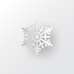 White paper vector snowflake on white ornate background with merry christmas phase text