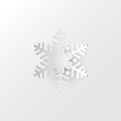 White paper vector snowflake on white ornate background with merry christmas phase text