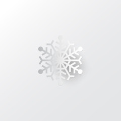 White paper vector snowflake on white ornate background with merry christmas phase text