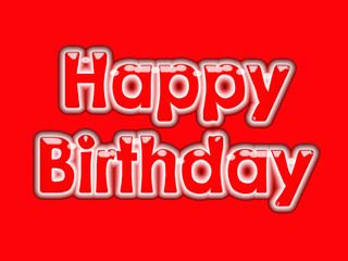 Happy Birthday card design in red with shiny glass cartoon effect on a red background