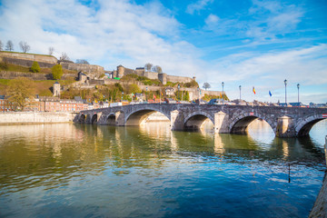 Fototapeta na wymiar Historic town of Namur with Old Bridge and river Meuse, Wallonia, Belgium