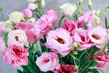 Bouquet of pink lisianthus flowers (eustoma)