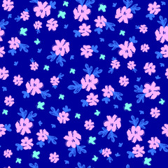 Fototapeta na wymiar Bright Pop Art Print . Seamless Pattern with Flowers and Leaves .Texture for Wallpapers, Web Page , Surface Textures , Wrap Paper ,Textiles, Cover, Magazine .