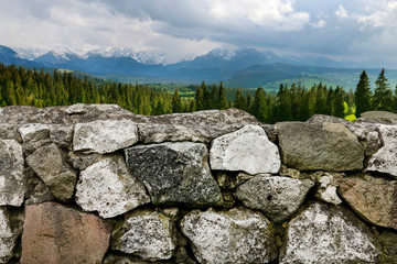 Stone wall in the mountains.