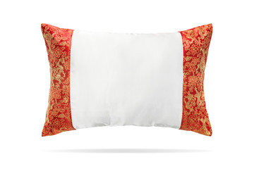 Silk pillow in china style on isolated background with clipping path. Elegant headboard for montage or your design.