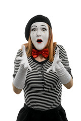 Astonished female mime