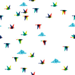 spring flying birds illustration, seamless,