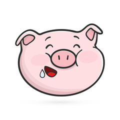 Hungry emoticon icon. Emoji pig is slobbering.