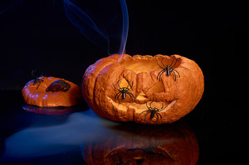 Halloween pumpkins smile and scrary eyes for party night