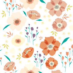 Seamless background pattern of delicate colorful pastale floral blossom.