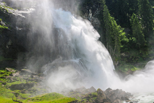 View Alpine inspiring Krimml waterfall in mountains in summer day. Trekking in National park Hohe Tauern, Austria © TravelFlow