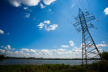 High voltage post. High voltage tower sky background. Electricity is the major energy of the world.