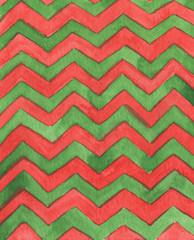 Abstract watercolor geometric pattern. pattern with zigzag lines for background, wallpaper, textile. red and green