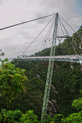 Adventure holiday travel Malaysia(Asia) concept. Scenic landscape view of symbol/landmark of Langkawi Island - Sky Bridge and cable car on Mat Cincang mountain. Tourist popular attraction/destination.