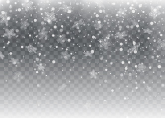 Falling snow, snowflakes. Christmas and New Year background. Vector illustration