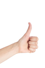 Woman hand show thumb up gesture isolate on a white background