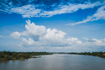 landscape river with blue sky,beautiful scenery.