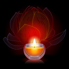 burning candle with lotus