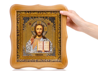 Obraz premium Icons faith bible in hand on white background isolation