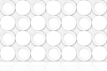 3d rendering. modern white circle shape pattern wall and reflection on the floor background.