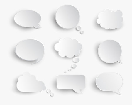 White Blank Speech Bubbles Isolated Vector Set. Infographic Design Thought Bubble On The White Background. Eps 10 Vector File.