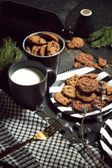 sweet cookies dessert biscuit with milk and decoration food on table