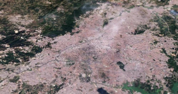 Very high-altitude circular tracking shot of Sao Paulo, Brazil with tilt-shift effect. Reversible. Elements of this image furnished by NASA. 