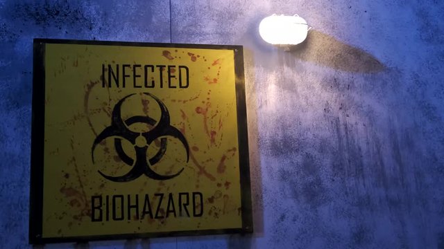 Biohazard sign at Halloween Fright Night in an amusement park