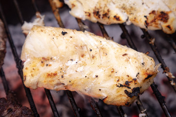Fish Fillets Grilling on BBQ