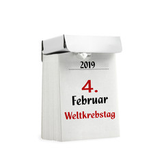 Abreißkalender mit dem Feier- bzw. Aktionstag: 
"Weltkrebstag - 4. Februar"
