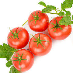 Fresh appetizing tomatoes isolated on white background.