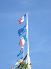 flags on blue sky