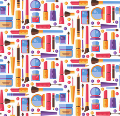 Make up cosmrtics fla colorful seamless vector pattern