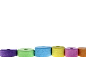 pieces made of eva rubber of various shapes and bright colors piled