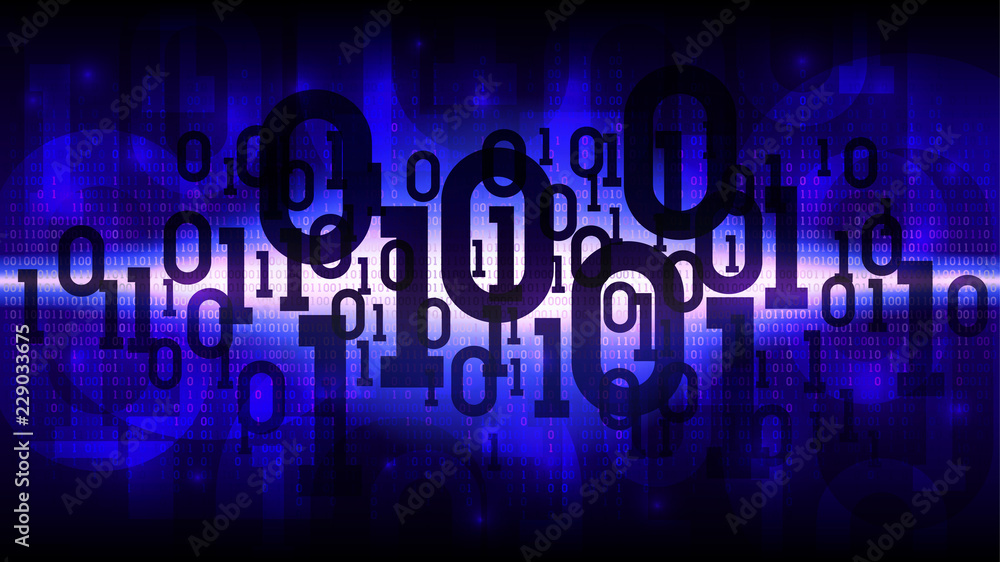 Poster abstract futuristic shining cyberspace with binary code, matrix blue background with digital code, c