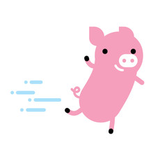 cute running pig. symbol of 2019 chinese year. vector illustration