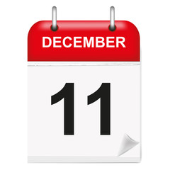 Daily calendar, month of december,day,11th,eleventh,11.