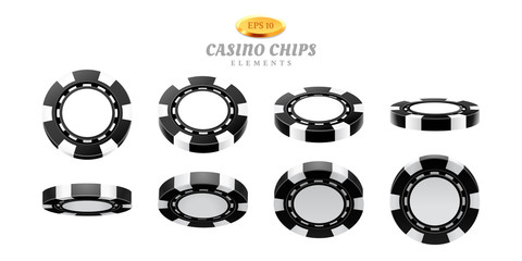 Animation sprites for realistic casino chips or frames for gambling empty tokens flip, cycles of movement for plastic blank chips. Can be used for gif animation at online casino. Gamble theme