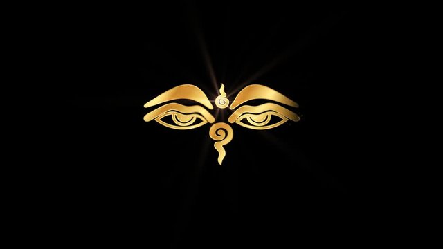 Buddha's Eye Religious symbol Particles Animation, Magical Particle Dust Animation of Religious Buddha's Eye Sign with Rays.