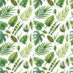 Watercolor seamless pattern with green plants.