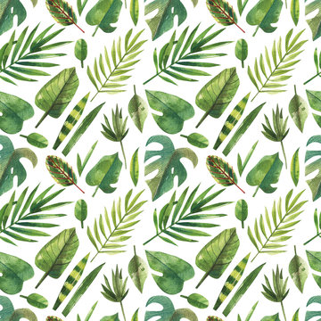 Watercolor seamless pattern with green plants.